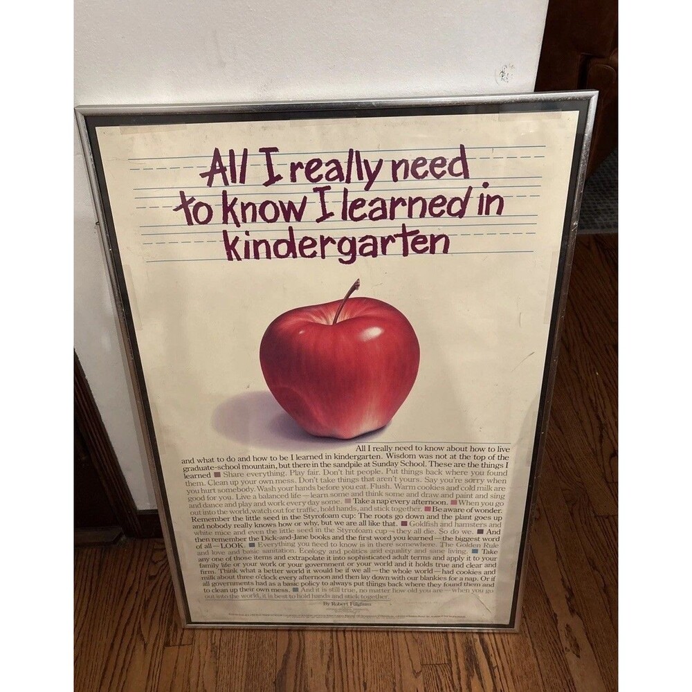 Vtg 80’s Poster All I Need  To Know I Learned Kindergarten 23x35 1989